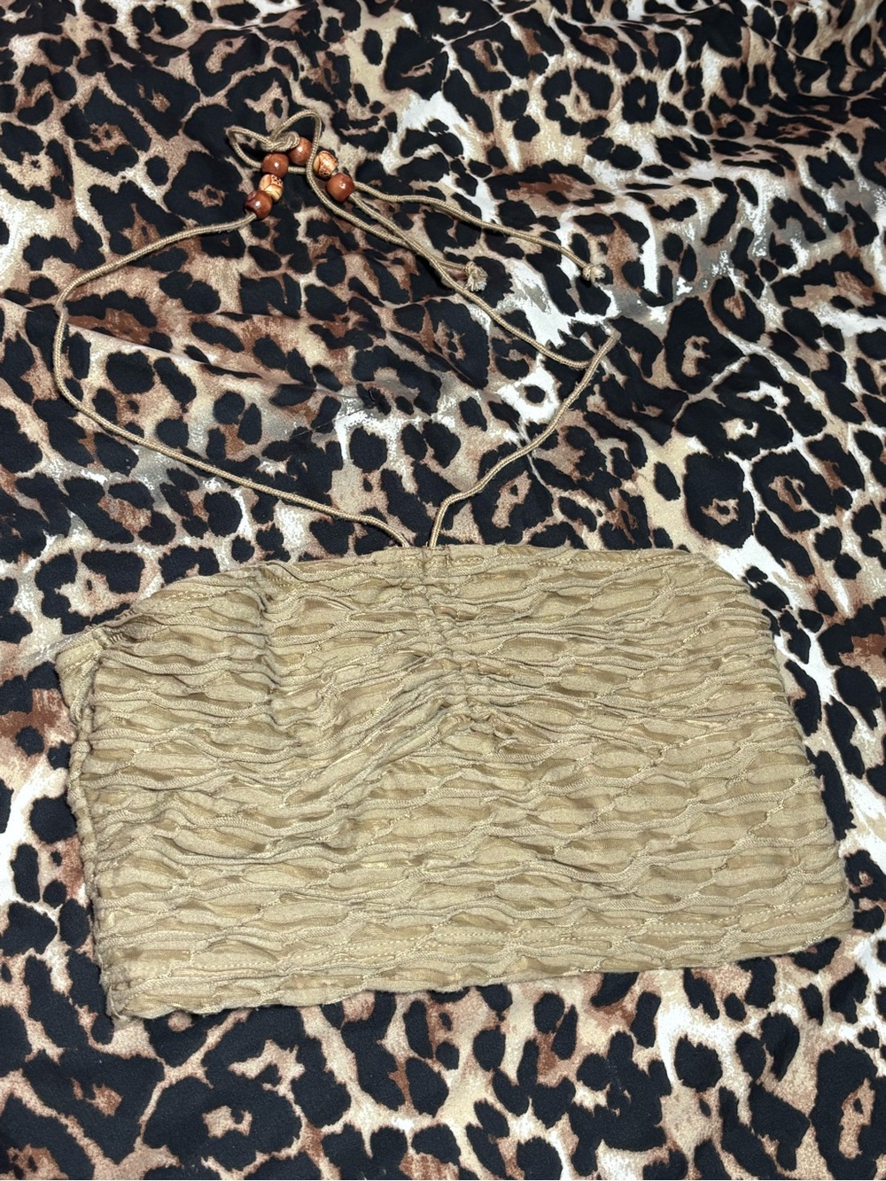Neutral Tan Mini Woven crop top Adjustable Cord